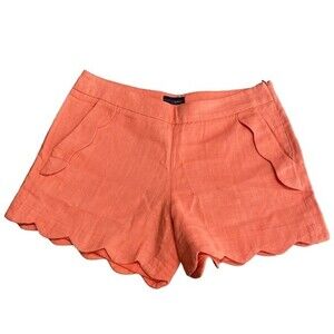 Cynthia Rowley Womens 4 Scalloped Linen‎ Shorts Coral Orange